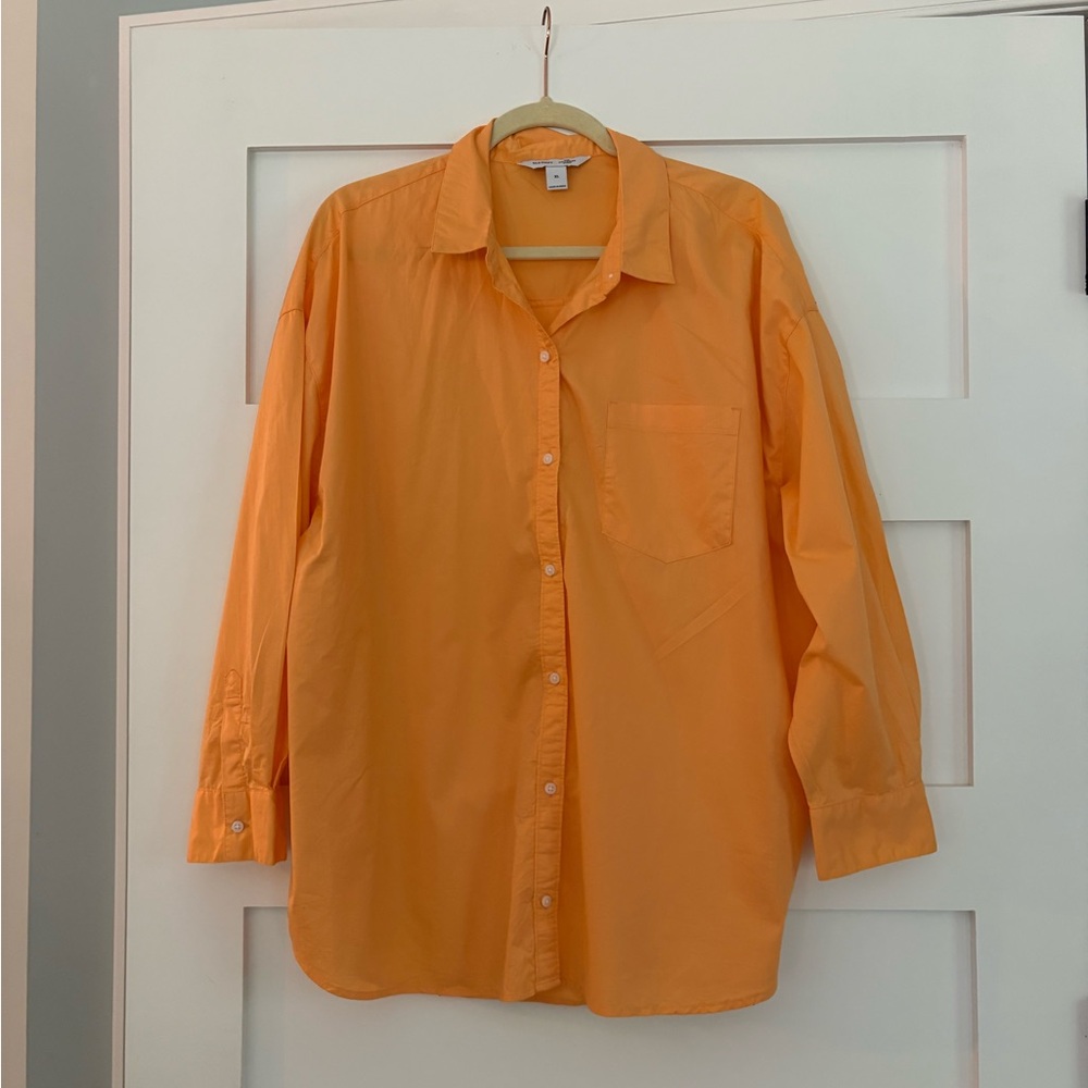 Old Navy Orange Button-Up Boyfriend Shirt with matching shorts Both Size XL